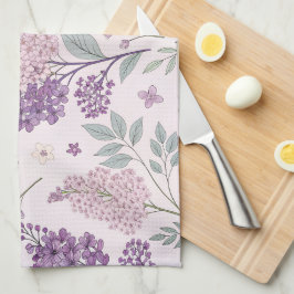 Paño De Cocina Soft Pink and Purple Lilac Floral Pattern  