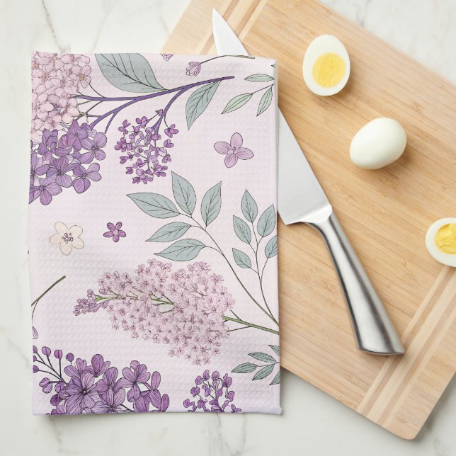 Paño De Cocina Soft Pink and Purple Lilac Floral Pattern   (Doblado Cuarto)
