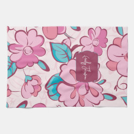 Paño De Cocina Soft Pink Bloom Floral Pattern Custom Name