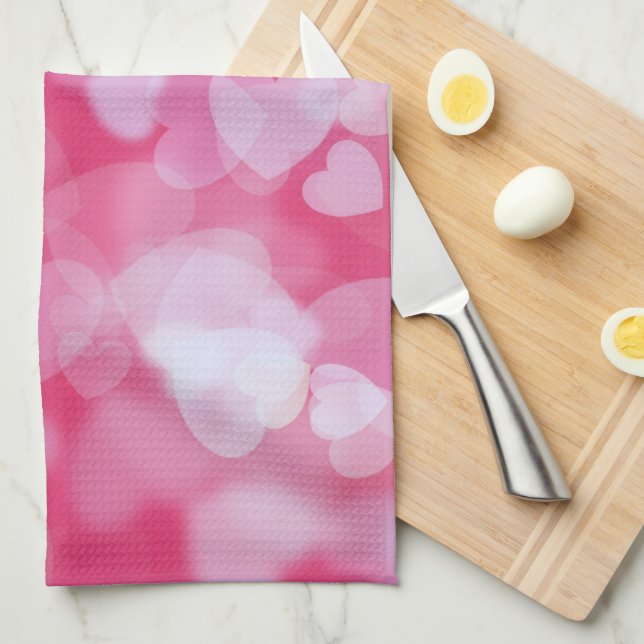 Paño De Cocina Soft Pink Bokeh Hearts  (Doblado Cuarto)