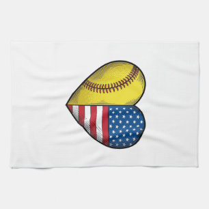 Paño De Cocina Softbol bandera de EE. UU. corazón diseño vectoria