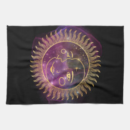 Paño De Cocina Sol celeste púrpura y luna