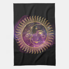 Paño De Cocina Sol celeste púrpura y luna