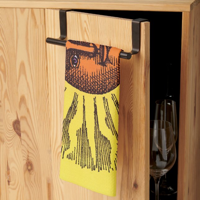 Paño De Cocina Sol Hippie Feliz Sonriente Amarillo Celestial Vint (Pliegue de tercios)