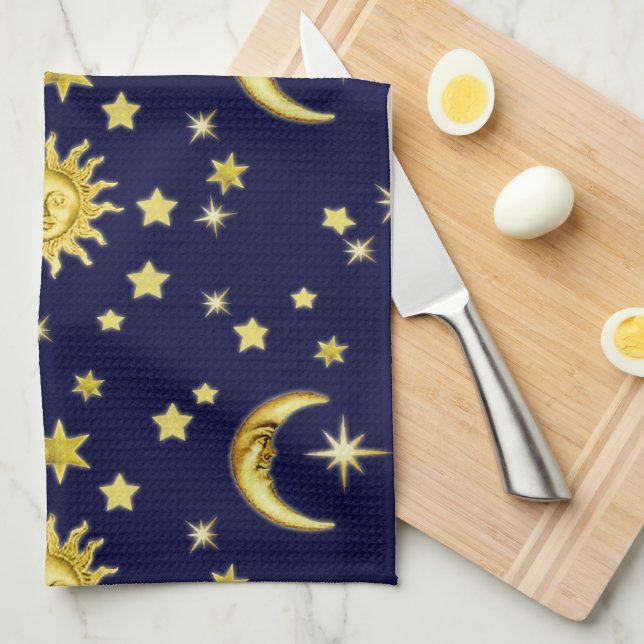 Paño De Cocina Sol, Luna y Estrellas 🌞 ⭐ 🌛 (Doblado Cuarto)