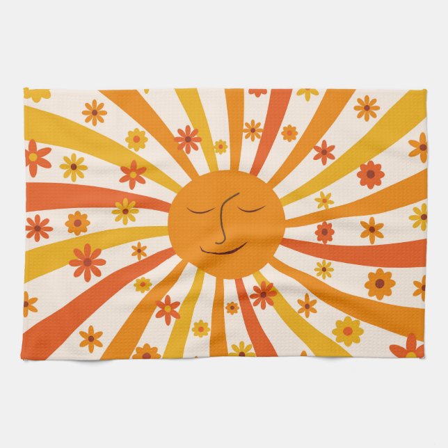 Paño De Cocina Sol Retro Con Flores Hippie Sunshine (Horizontal)