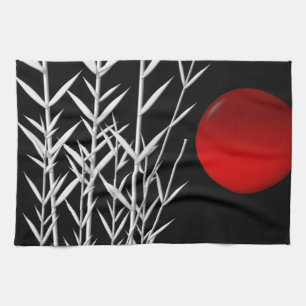 Paño De Cocina Sol rojo blanco zen