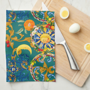 Paño De Cocina Sol siciliano, media luna, verano, mayólica, arte