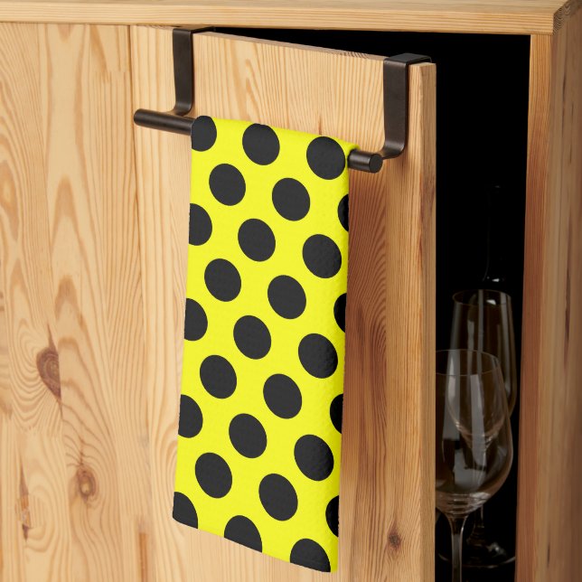 Paño De Cocina Solid Yellow with Modern Black Dot Style (Pliegue de tercios)