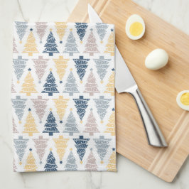 PAÑO DE COCINA SOMBRAS DE ÁRBOLES DE NAVIDAD AZULES Y AMARILLAS