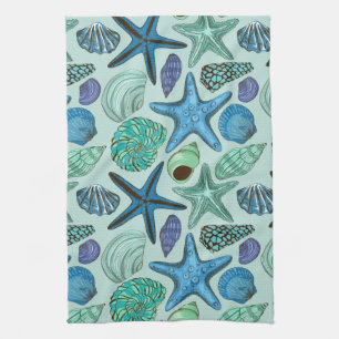 Paño De Cocina Sombras de Seashells y del modelo azules de las