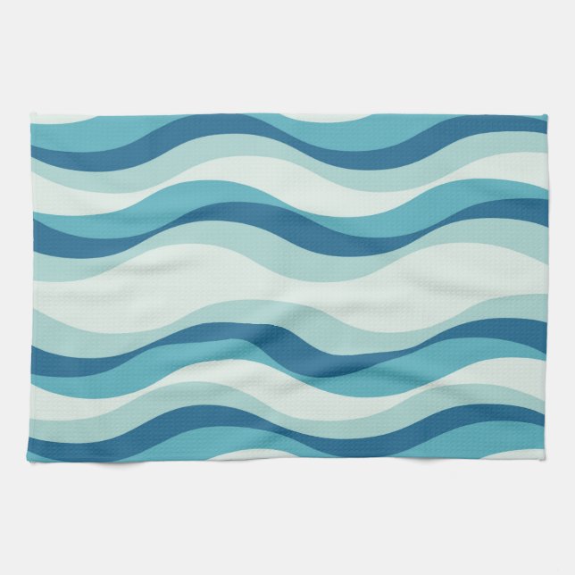 Paño De Cocina Sombras del patrón de olas azules (Horizontal)