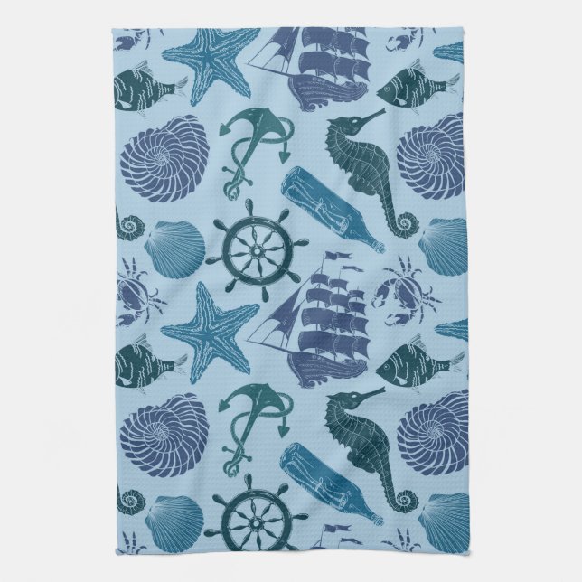 Paño De Cocina Sombras náuticas del modelo azul (Vertical)
