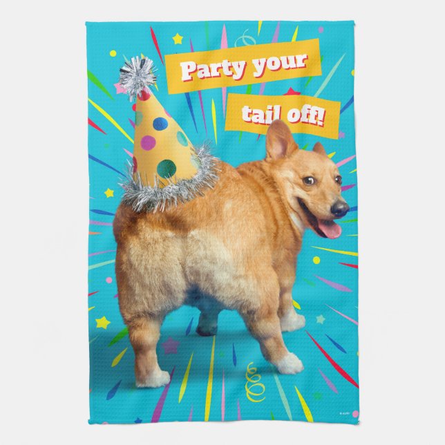 Paño De Cocina Sombrero de cumpleaños para trasero de Corgi (Vertical)