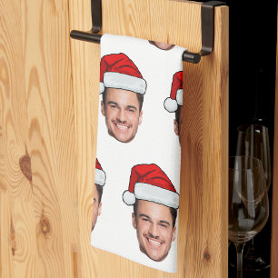 Paño De Cocina Sombrero de Santa Foto de Cara Personalizada Navid