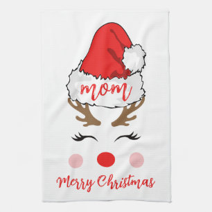 Paño De Cocina Sombrero de Santa Reno Moderno Feliz Navidad Mamá
