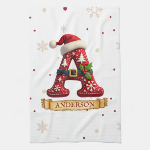 Paño De Cocina Sombrero de Santa Rojo Navidad Letra A Nombre