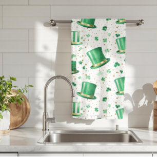 Paño De Cocina Sombreros y tréboles de oro verde de lujo blancos