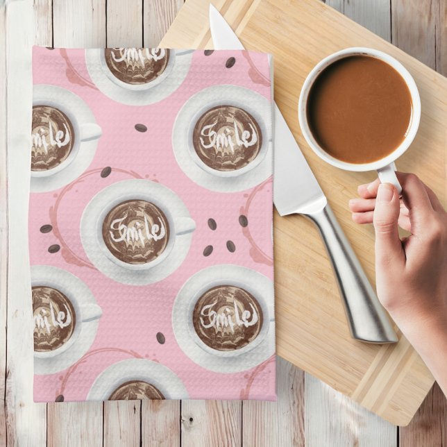 Paño De Cocina Sonríe Es hora de café - Té rosado alto (Coffee kitchen towel )
