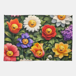 Paño De Cocina Sonriendo maúlla caprichoso feliz flor té
