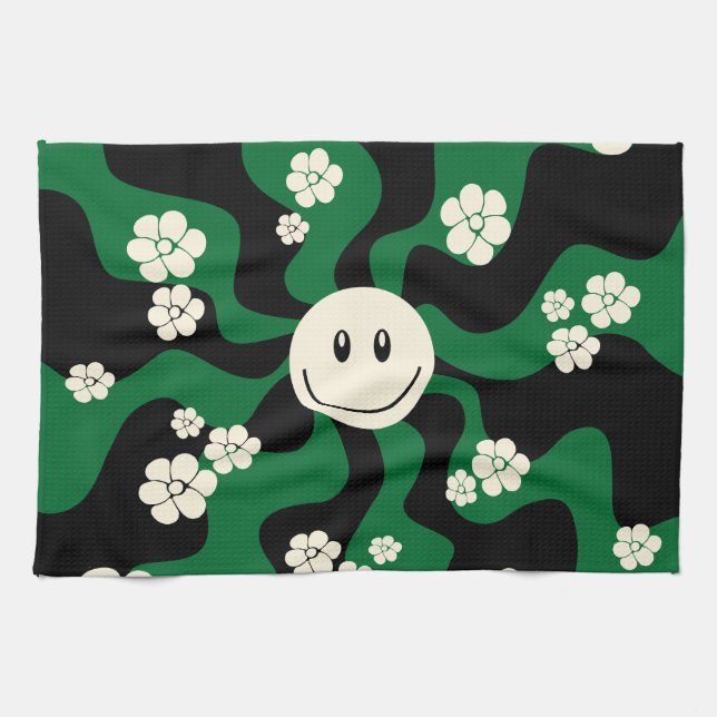 Paño De Cocina Sonrisa - Verde, Crema y Negro (Horizontal)