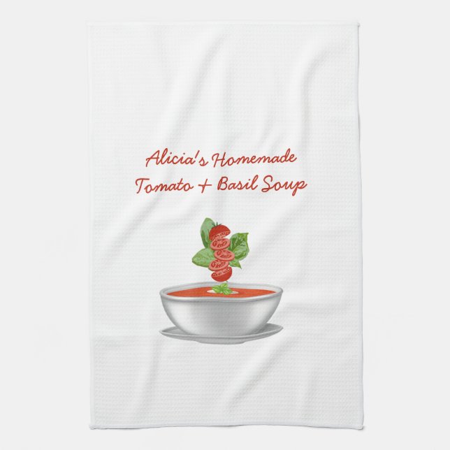 Paño De Cocina Sopa de tomate y albahaca de personalizable (Vertical)