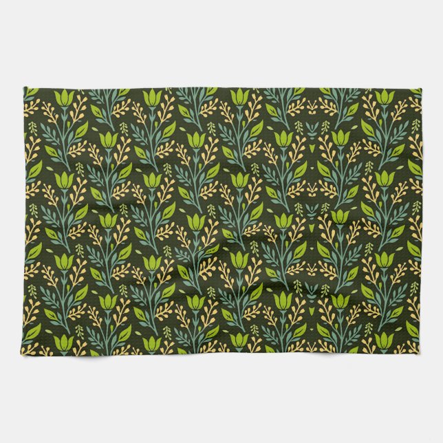 Paño De Cocina Sophisticated blue & beige floral pattern design  (Horizontal)