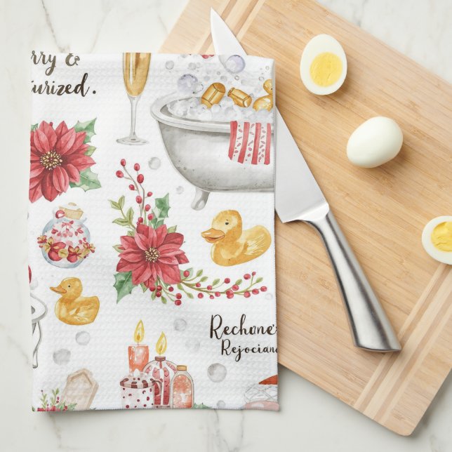 Paño De Cocina Spa de Navidad tematizado con champán (Doblado Cuarto)