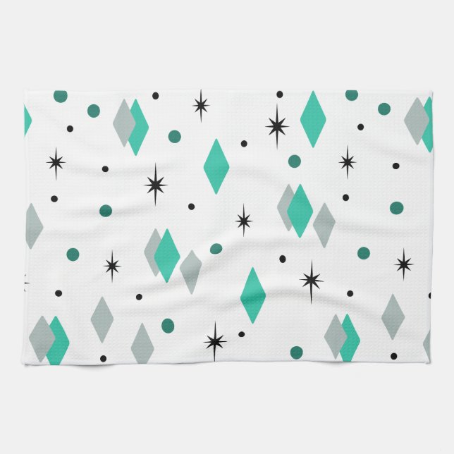 Paño De Cocina Space Age Diamonds Turquoise White (Horizontal)