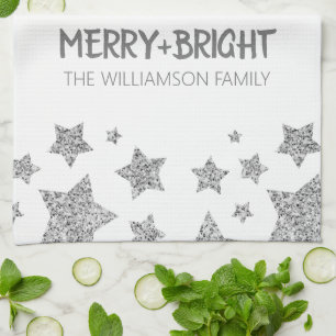 Paño De Cocina Sparkle Star Merry Navidades brillantes blanco pla