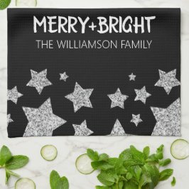 Paño De Cocina Sparkle Star Merry Navidades brillantes negro plat