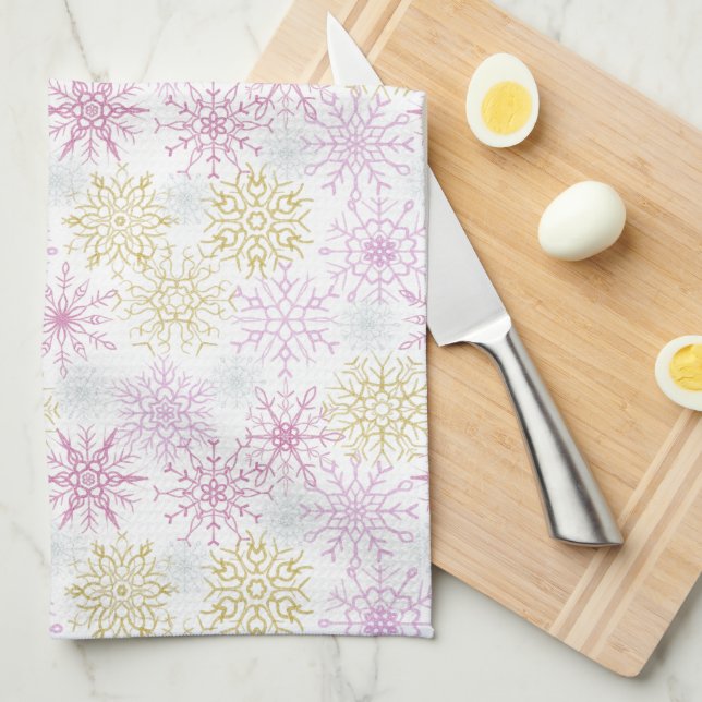 Paño De Cocina Sparkling Pink Snowflakes (Doblado Cuarto)