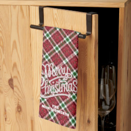 Paño De Cocina Sparkly Merry Christmas Plaid Family Name