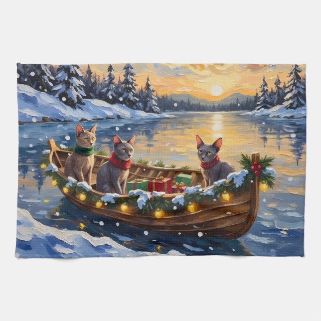 Paño De Cocina Sphynx Cat Christmas Boat Holiday (Horizontal)