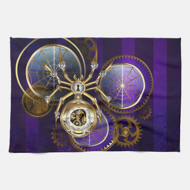 Paño De Cocina Spider Steampunk sobre fondo morado (Horizontal)