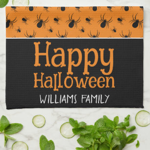 Paño De Cocina Spiders Happy Halloween Black Naranja Custom name