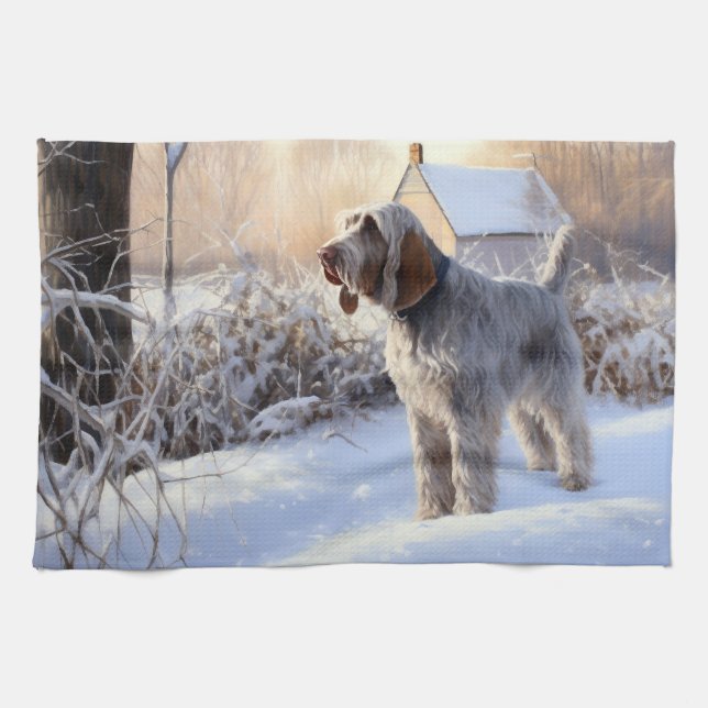 Paño De Cocina Spinone Italiano Deja que nieve Navidad (Horizontal)