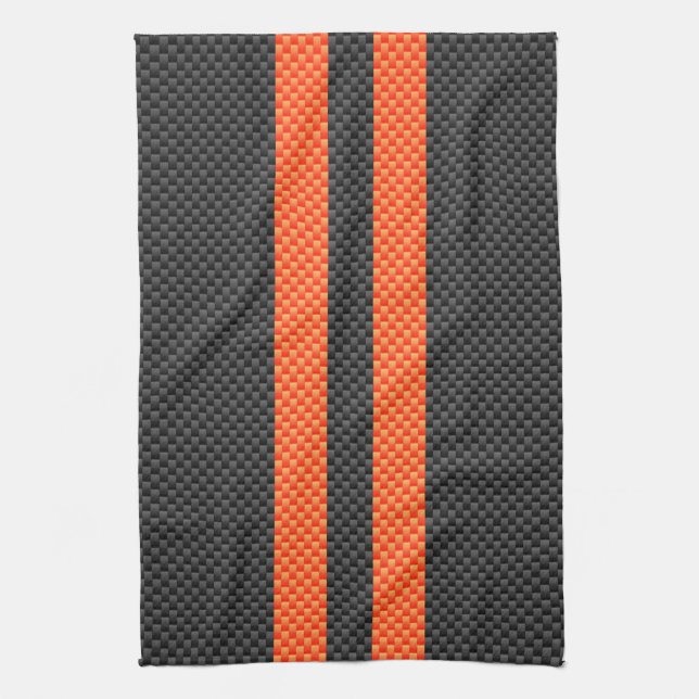 Paño De Cocina Sporty Vibrant Naranja Stripes Carbon Fiber Style (Vertical)