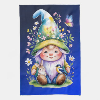 Paño De Cocina Spring Gnome with Bunny and Bluebird