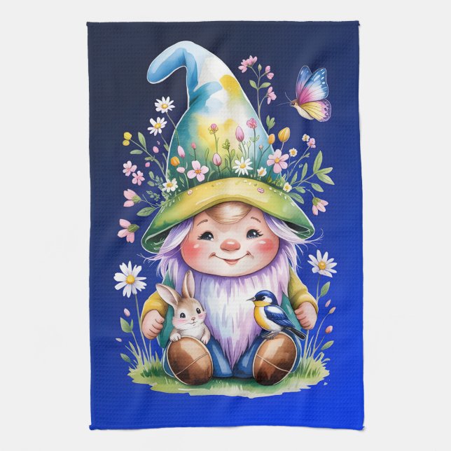 Paño De Cocina Spring Gnome with Bunny and Bluebird (Vertical)