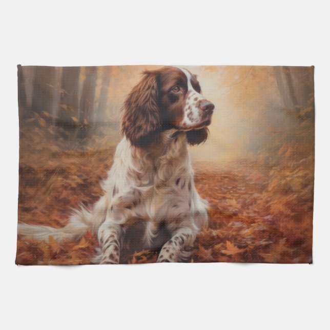 Paño De Cocina Springer Spaniel en otoño se inspira en las hojas  (Horizontal)
