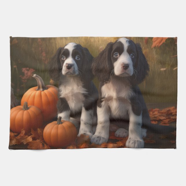 Paño De Cocina Springer Spaniel Puppy Autumn Delight Pumpkin (Horizontal)