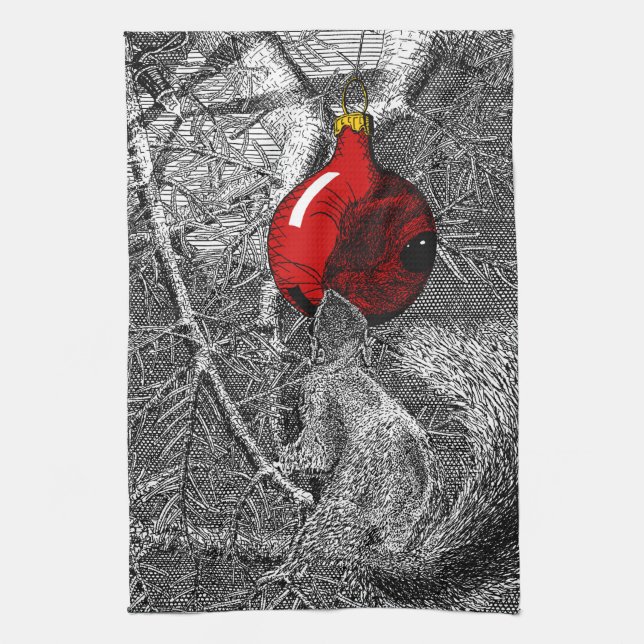 Paño De Cocina Squirrel in Christmas Tree (Vertical)