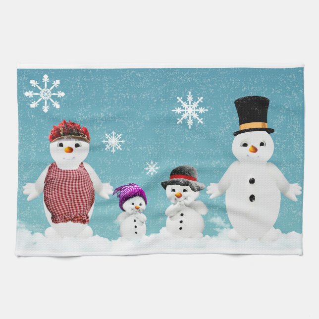 Paño De Cocina Sr.&Mrs. Snowman y su familia en Navidades (Horizontal)