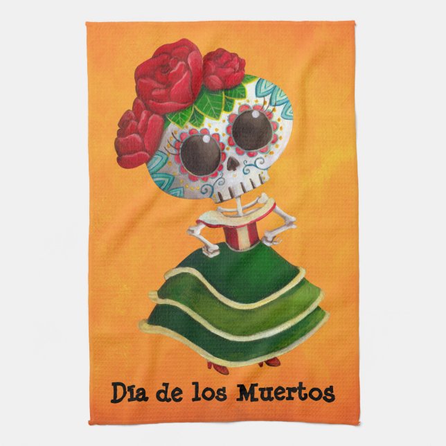 Paño De Cocina Srta. muerte de Dia de Muertos mexican (Vertical)