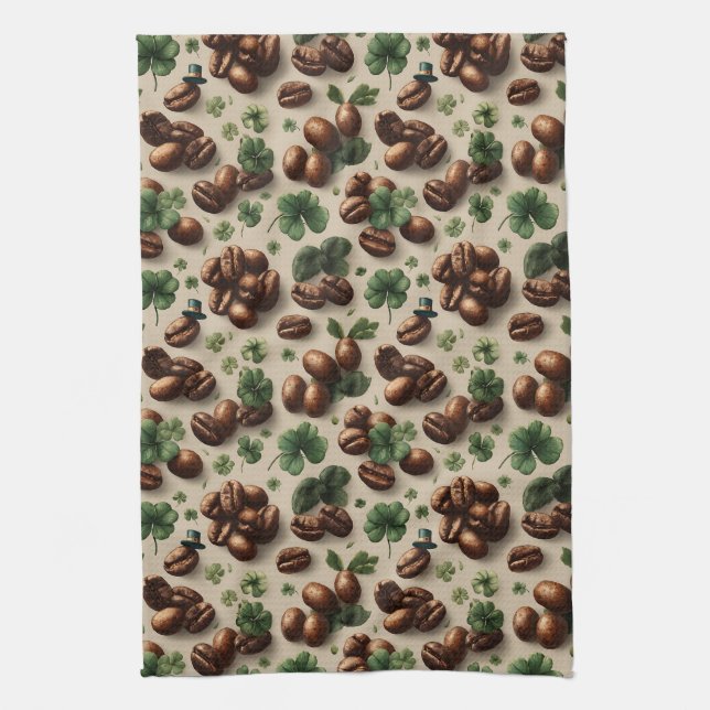 Paño De Cocina St. Patrick’s Day Coffee & Shamrock Pattern (Vertical)