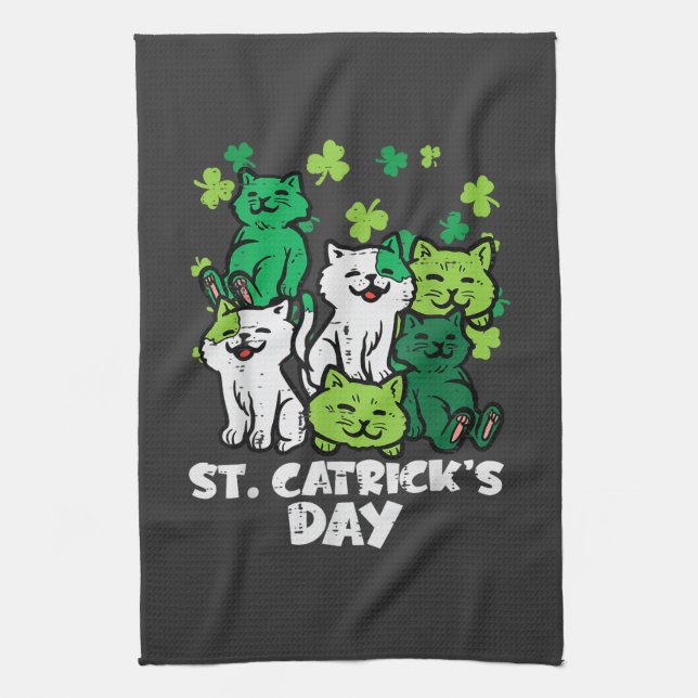 Paño De Cocina St Patricks Catricks Day Cats Saint Pattys (Vertical)