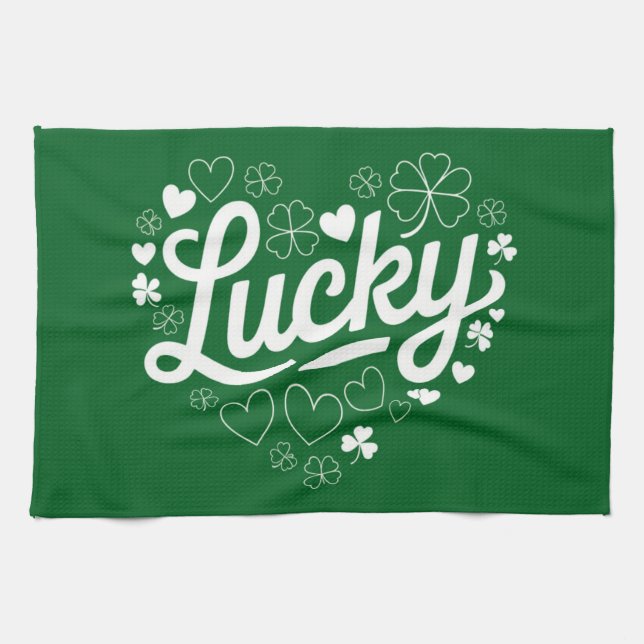 Paño De Cocina St Patrick's Day Heart Lucky Clover Shamrock (Horizontal)