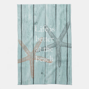 Paño De Cocina Starfish Beach Blue Faux Wood