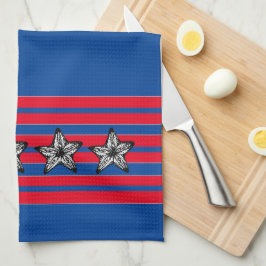 Paño De Cocina Starfish rojo azul blanco en rayas Patriótico